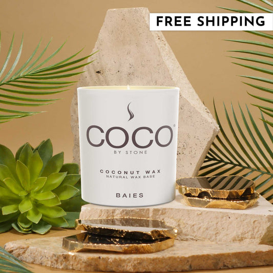COCO Candle Baies Natural Coconut Apricot Wax Candle COCO6BA 24 $ Candles Stone Candles Stew's Incense