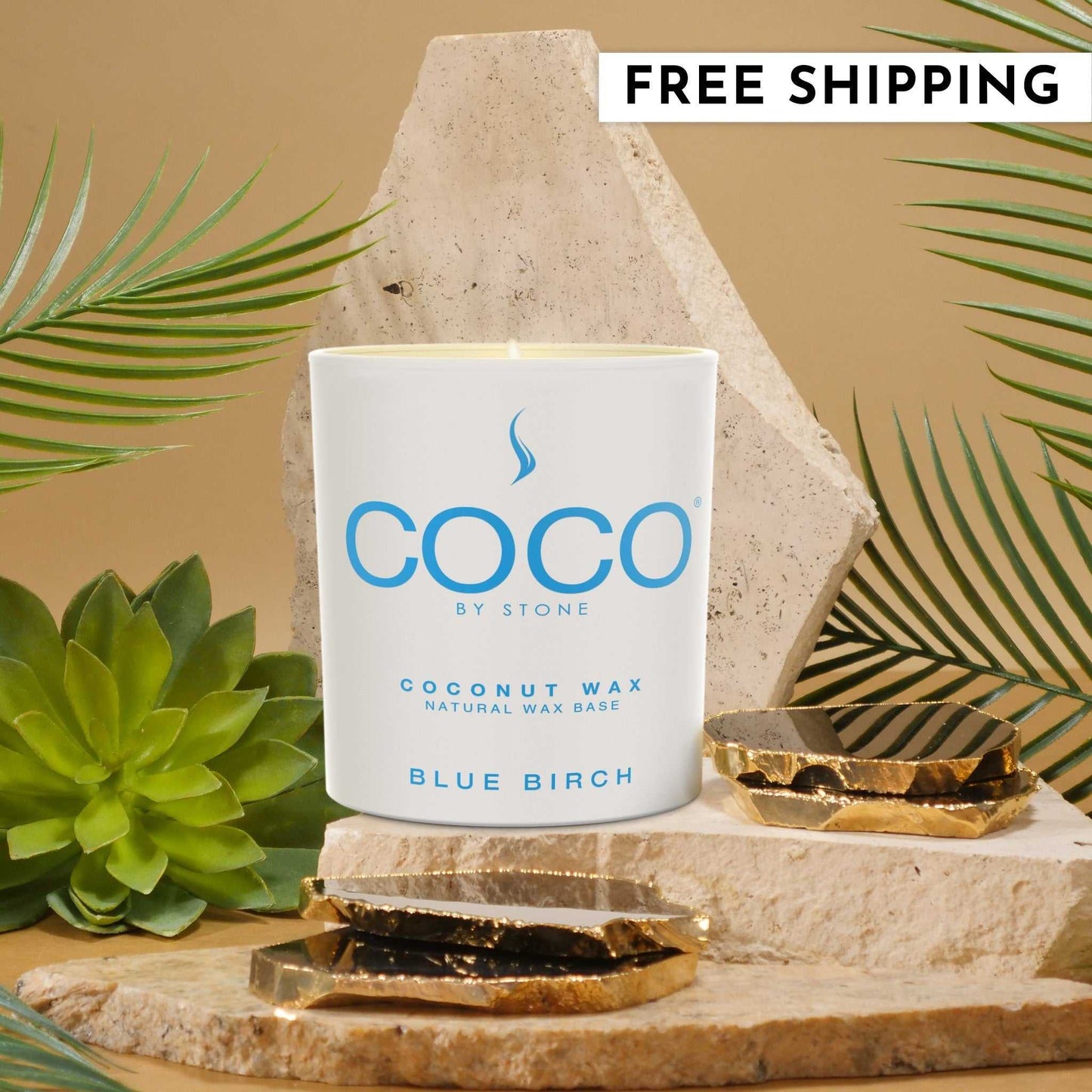 COCO Candle Blue Birch Natural Coconut Apricot Wax Candle COCO6BB 24 $ Stone Candles Stew's Incense