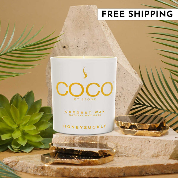 COCO Candle Honeysuckle Natural Coconut Apricot Wax Candle COCO6HO 24 $ Candles Stone Candles Stew's Incense