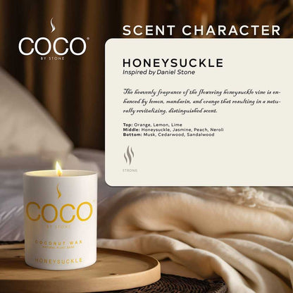 COCO Candle Honeysuckle Natural Coconut Apricot Wax Candle COCO6HO 24 $ Candles Stone Candles Stew's Incense