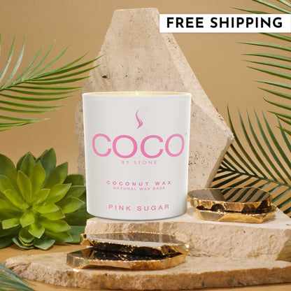 COCO Candle Pink Sugar Natural Coconut Apricot Wax Candle COCO6PS 24 $ Candles Stone Candles Stew's Incense