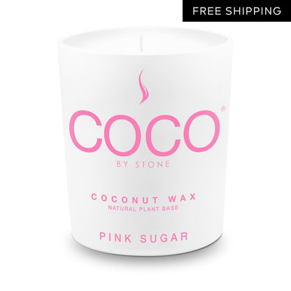 COCO Candle Pink Sugar Natural Coconut Apricot Wax Candle COCO6PS 24 $ Candles Stone Candles Stew's Incense