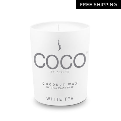 COCO Candle White Tea Natural Coconut Apricot Wax Candle COCO6WT 24 $ Candles Stone Candles Stew's Incense