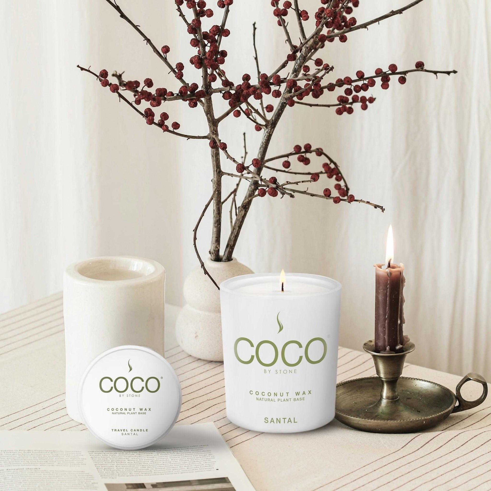 COCO Candle Santal Natural Coconut Apricot Wax Candle COCO6SA 24 $ Candles Stone Candles Stew's Incense