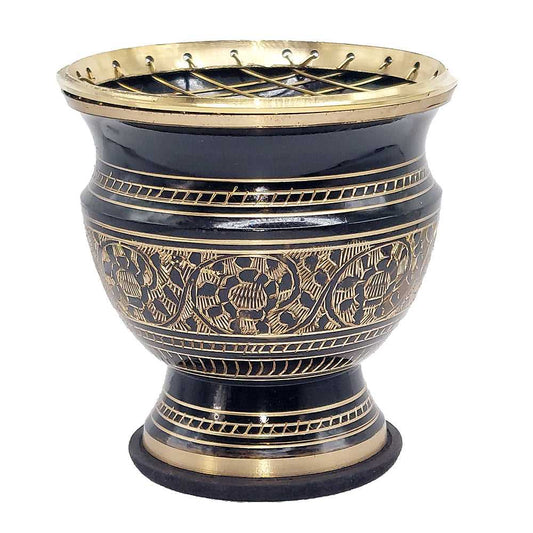 Incense Burner Black & Gold Carved Brass Burner BBIL-C 14 $ Shop All The Witches Sage LLC Stew's Incense
