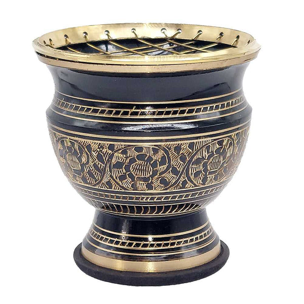 Incense Burner Black & Gold Carved Brass Burner BBIL-C 14 $ Shop All The Witches Sage LLC Stew's Incense