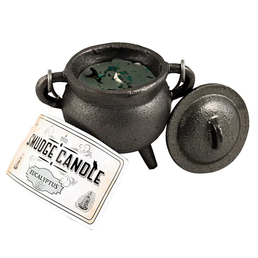 Candle Eucalyptus Smudge Candle in Cast Iron Cauldron 91895 22 $ Shop All The Witches Sage LLC Stew's Incense