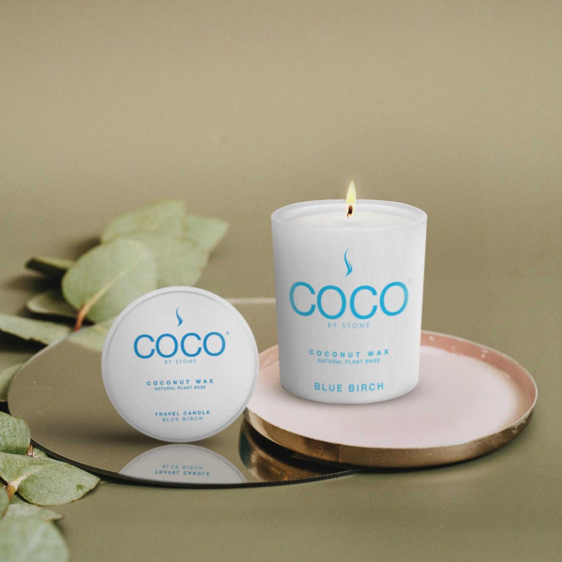 COCO Candle Blue Birch Natural Coconut Apricot Wax Candle COCO6BB 24 $ Shop All Stone Candles Stew's Incense
