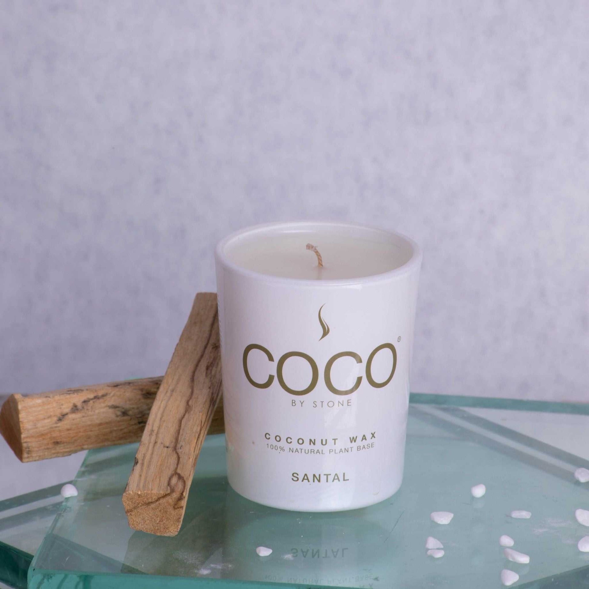 COCO Candle Santal Natural Coconut Apricot Wax Candle COCO6SA 24 $ Candles Stone Candles Stew's Incense