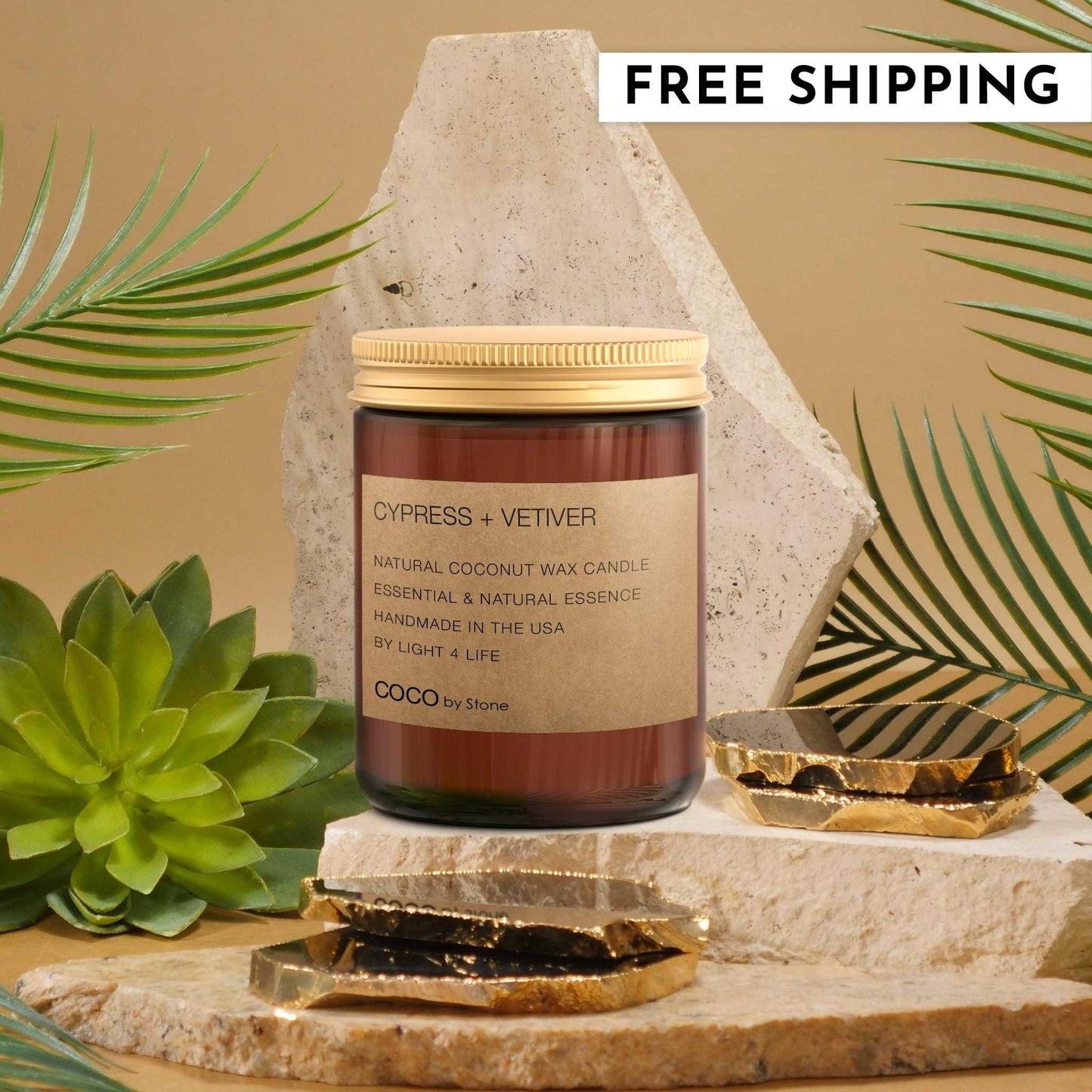 COCO Self Care - Candles 7.2oz Cypress + Vetiver Natural Coconut Apricot Wax Candle CN7CYP 27 $ Candles Stone Candles Stew's Incense