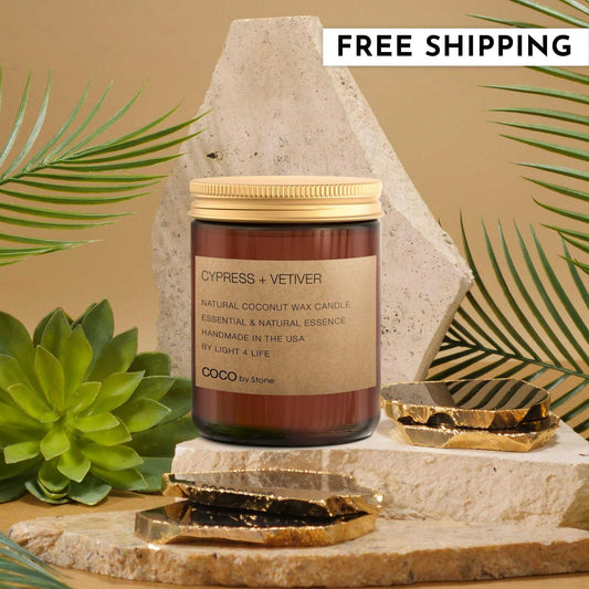 COCO Self Care - Candles 7.2oz Cypress + Vetiver Natural Coconut Apricot Wax Candle CN7CYP 27 $ Candles Stone Candles Stew's Incense
