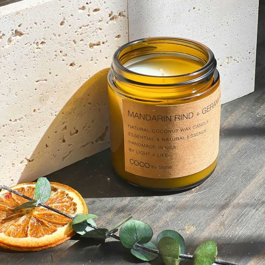 COCO Self Care - Candles 7.2oz Mandarin Rind + Geranium Natural Coconut Apricot Wax Candle CN7MAN 27 $ Candles Stone Candles Stew's Incense