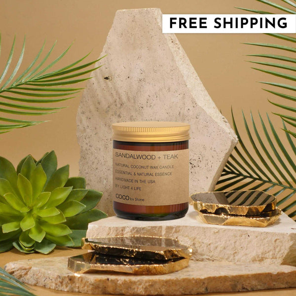 COCO Self Care - Candles 3.5oz Sandalwood + Teak Natural Coconut Apricot Wax Candle CN3BER 22 $ Candles Stone Candles Stew's Incense