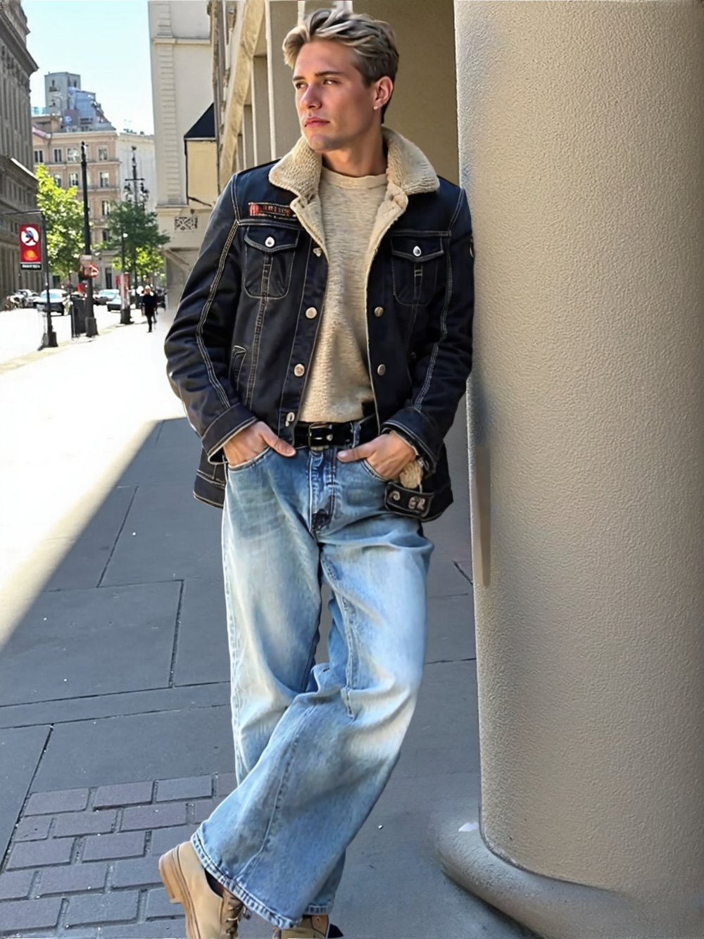 Men Jackets Mens Denim Jean Jacket in Black with Inner Faux Fur OPMJ12162BFY-BLK-S 136 $ Coats Onetify Stew's Incense