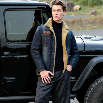 Men Jackets Mens Denim Jean Jacket in Black with Inner Faux Fur OPMJ12162BFY-BLK-S 136 $ Coats Onetify Stew's Incense