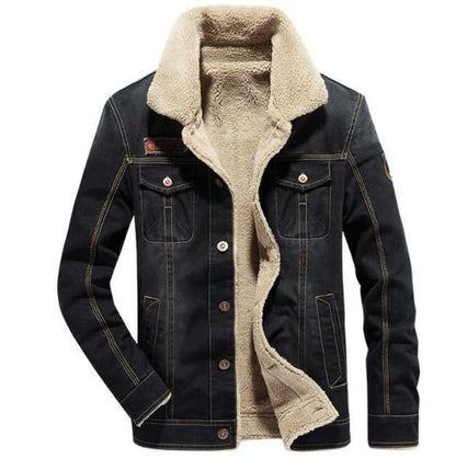 Men Jackets Mens Denim Jean Jacket in Black with Inner Faux Fur OPMJ12162BFY-BLK-S 136 $ Coats Onetify Stew's Incense