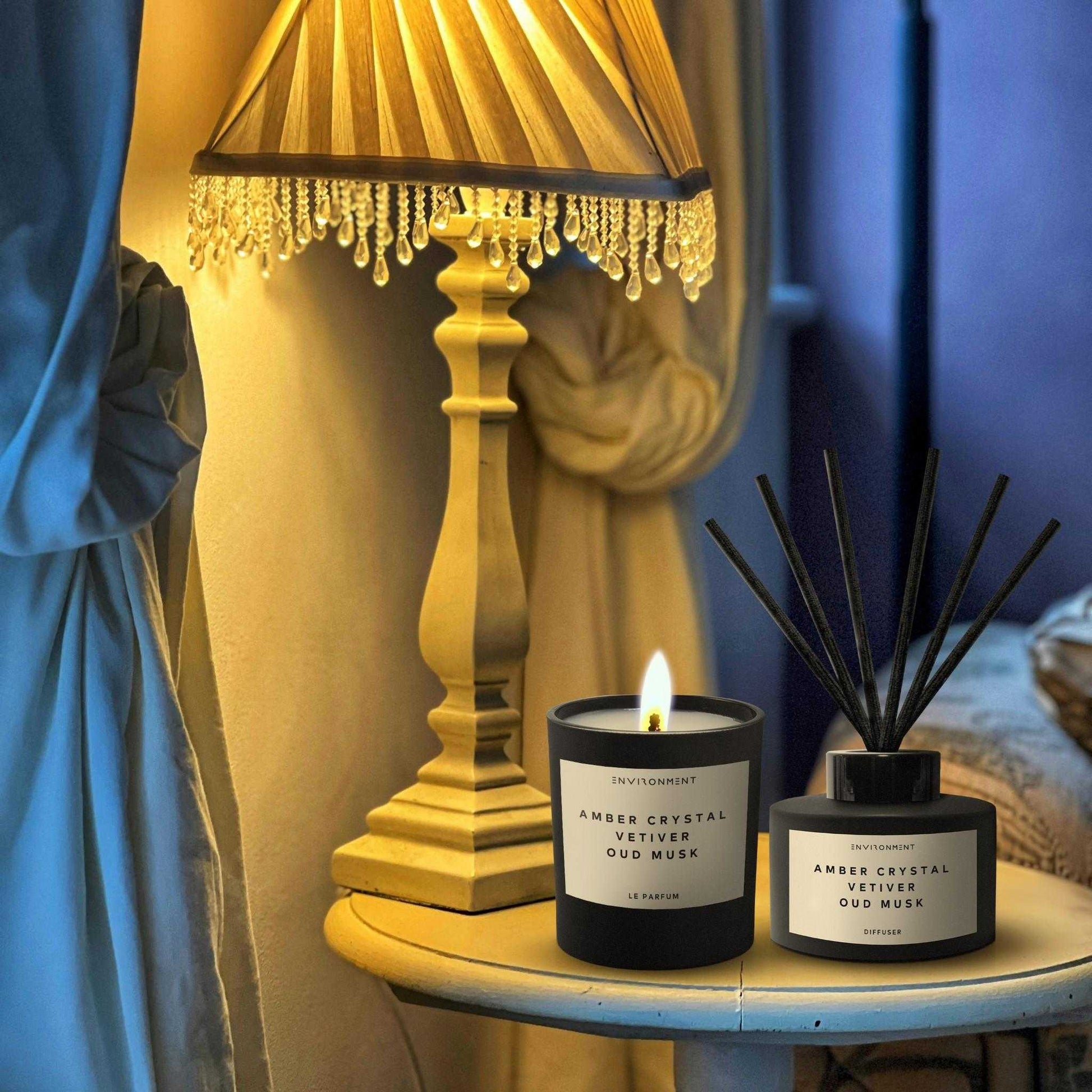 Environment - Candle 8oz Amber Crystal | Vetiver | Oud Musk Candle with Lid and Box (Inspired by Baccarat Rouge 540®) EN-CAN8-MAISON 48 $ Candles Stone Candles Stew's Incense
