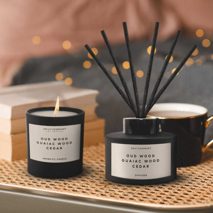 Environment - Candle 8oz Oud Wood | Guaiac Wood | Cedar Candle with Lid and Box (Inspired by Tom Ford Oud Wood®) EN-CAN8-TOMFO 48 $ Candles Stone Candles Stew's Incense