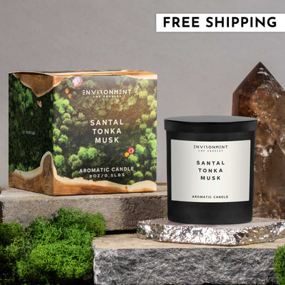 Environment - Candle (Hotel Aromatics) 8oz Santal | Tonka | Musk Candle with Lid and Box (Inspired by Le Labo Santal® and 1 Hotel®) EN-CAN8-1HOTEL 48 $ Candles Stone Candles Stew's Incense