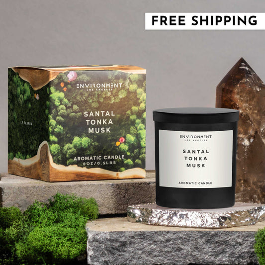 Environment - Candle (Hotel Aromatics) 8oz Santal | Tonka | Musk Candle with Lid and Box (Inspired by Le Labo Santal® and 1 Hotel®) EN-CAN8-1HOTEL 48 $ Candles Stone Candles Stew's Incense