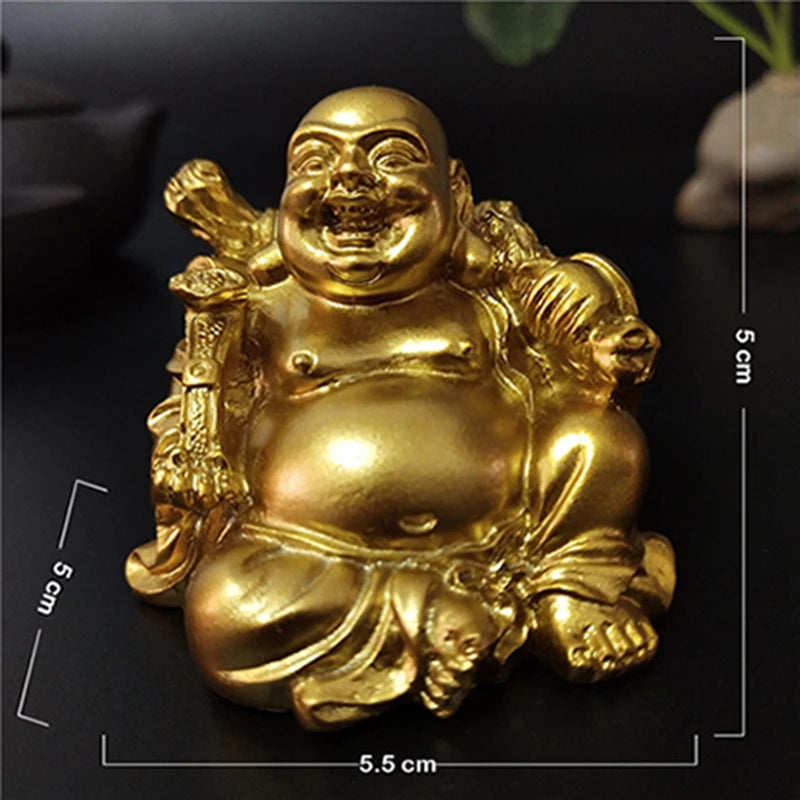Golden Laughing Buddha Statue Chinese Feng Shui Lucky Money Maitreya Buddha Sculpture Figurines Home Garden Decoration Statues