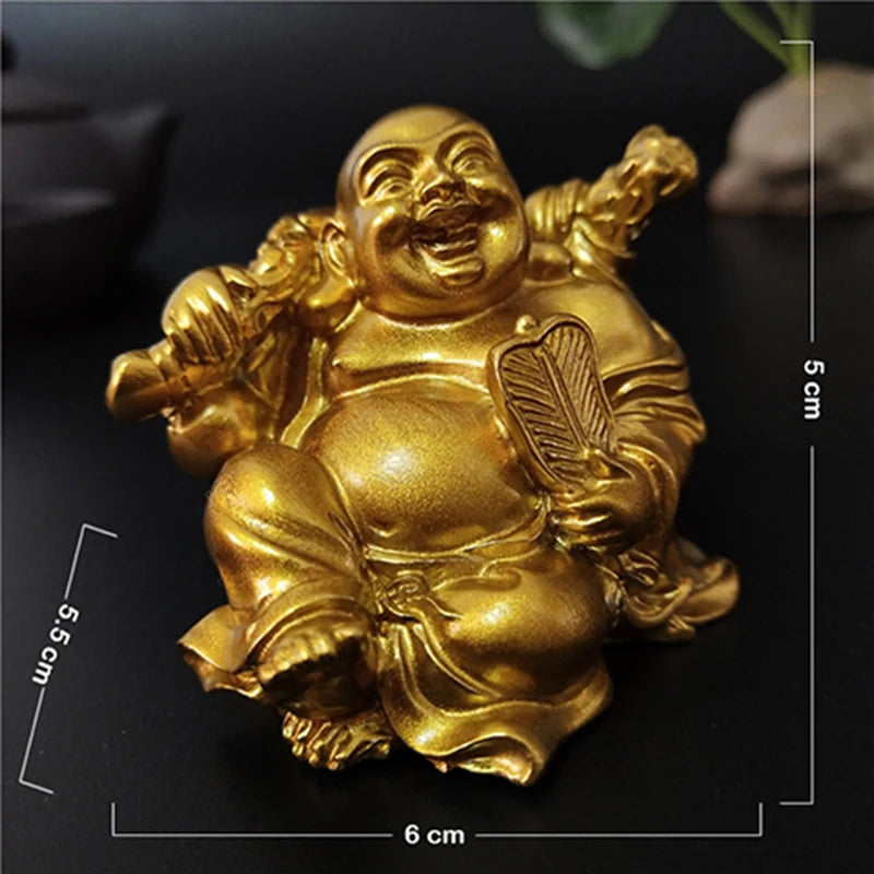 Golden Laughing Buddha Statue Chinese Feng Shui Lucky Money Maitreya Buddha Sculpture Figurines Home Garden Decoration Statues