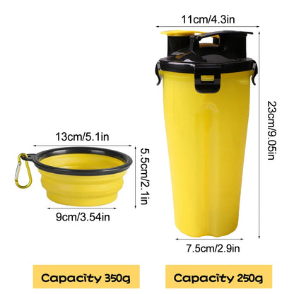 2 in 1 Portable Pet Water Food Container with Folding Silicone Dog Bowls Outdoor Travel Cat Dog Supplies Feeder Cup Water Bottle