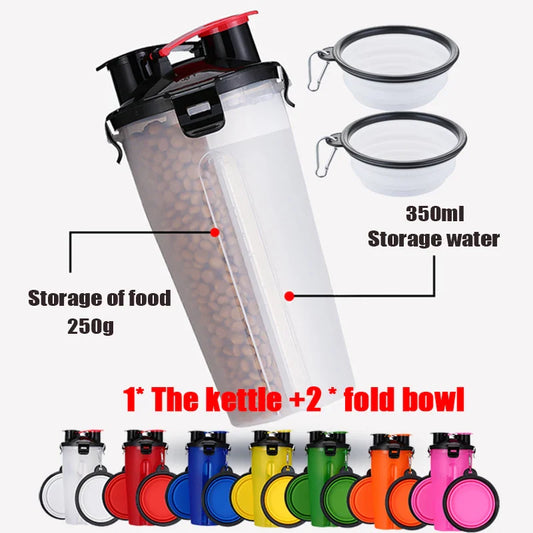 2 in 1 Portable Pet Water Food Container with Folding Silicone Dog Bowls Outdoor Travel Cat Dog Supplies Feeder Cup Water Bottle