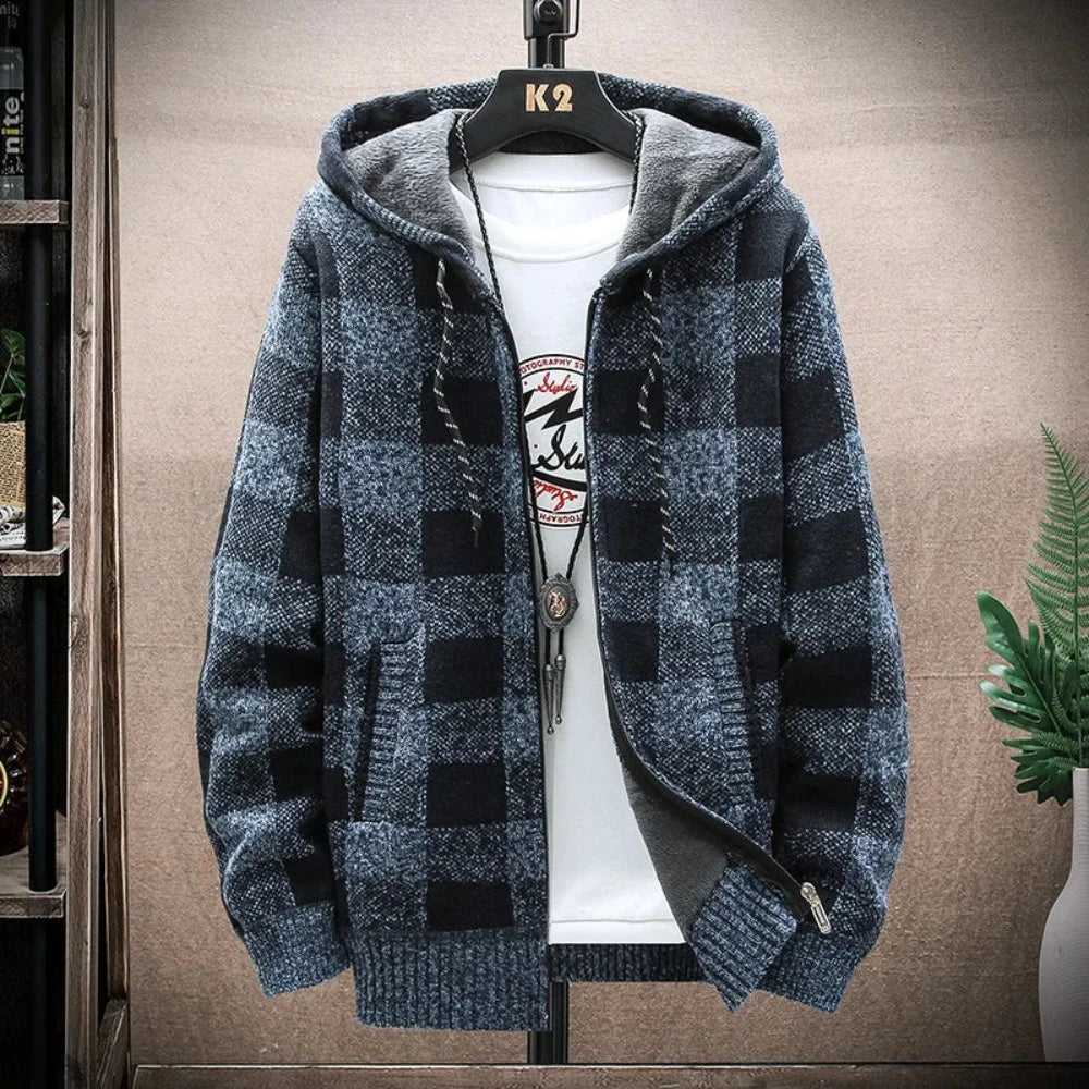 Men Jackets Mens Hooded Plaid Zipped Up Jacket ONFYMHJ051024I9-AGRN-M 59 $ Coats Onetify Stew's Incense