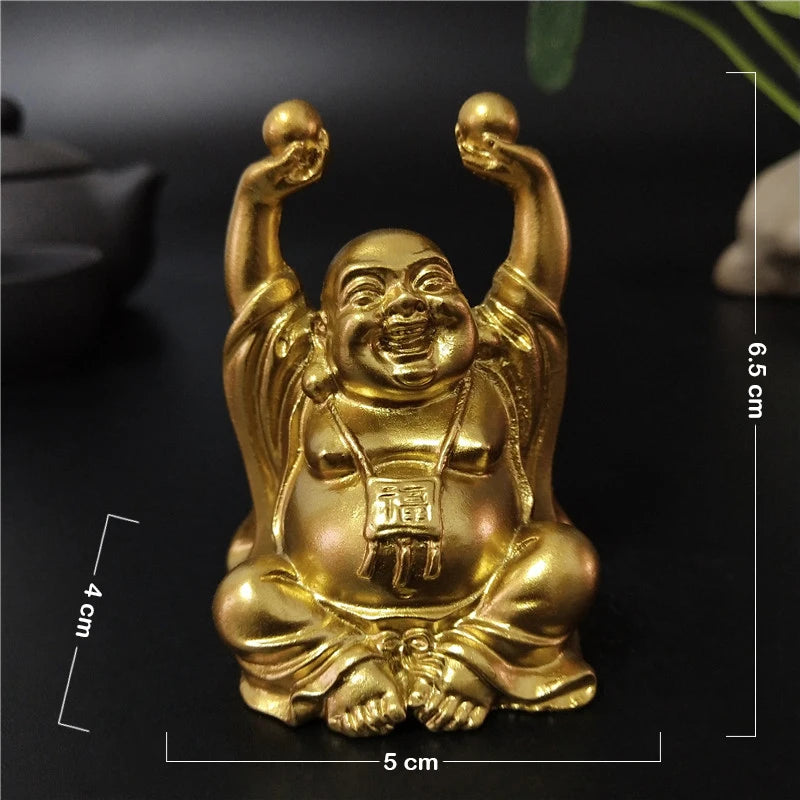 Golden Laughing Buddha Statue Chinese Feng Shui Lucky Money Maitreya Buddha Sculpture Figurines Home Garden Decoration Statues