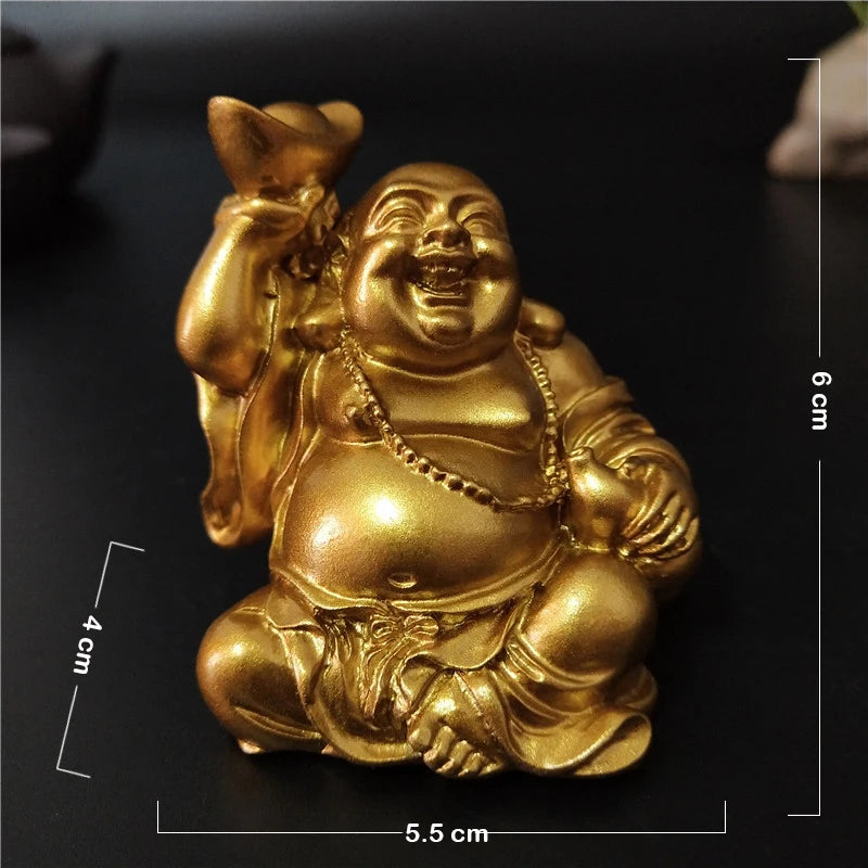 Golden Laughing Buddha Statue Chinese Feng Shui Lucky Money Maitreya Buddha Sculpture Figurines Home Garden Decoration Statues