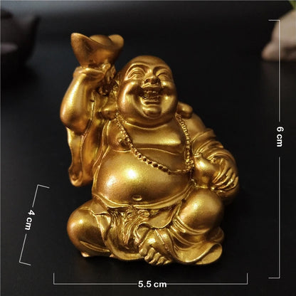 Golden Laughing Buddha Statue Chinese Feng Shui Lucky Money Maitreya Buddha Sculpture Figurines Home Garden Decoration Statues