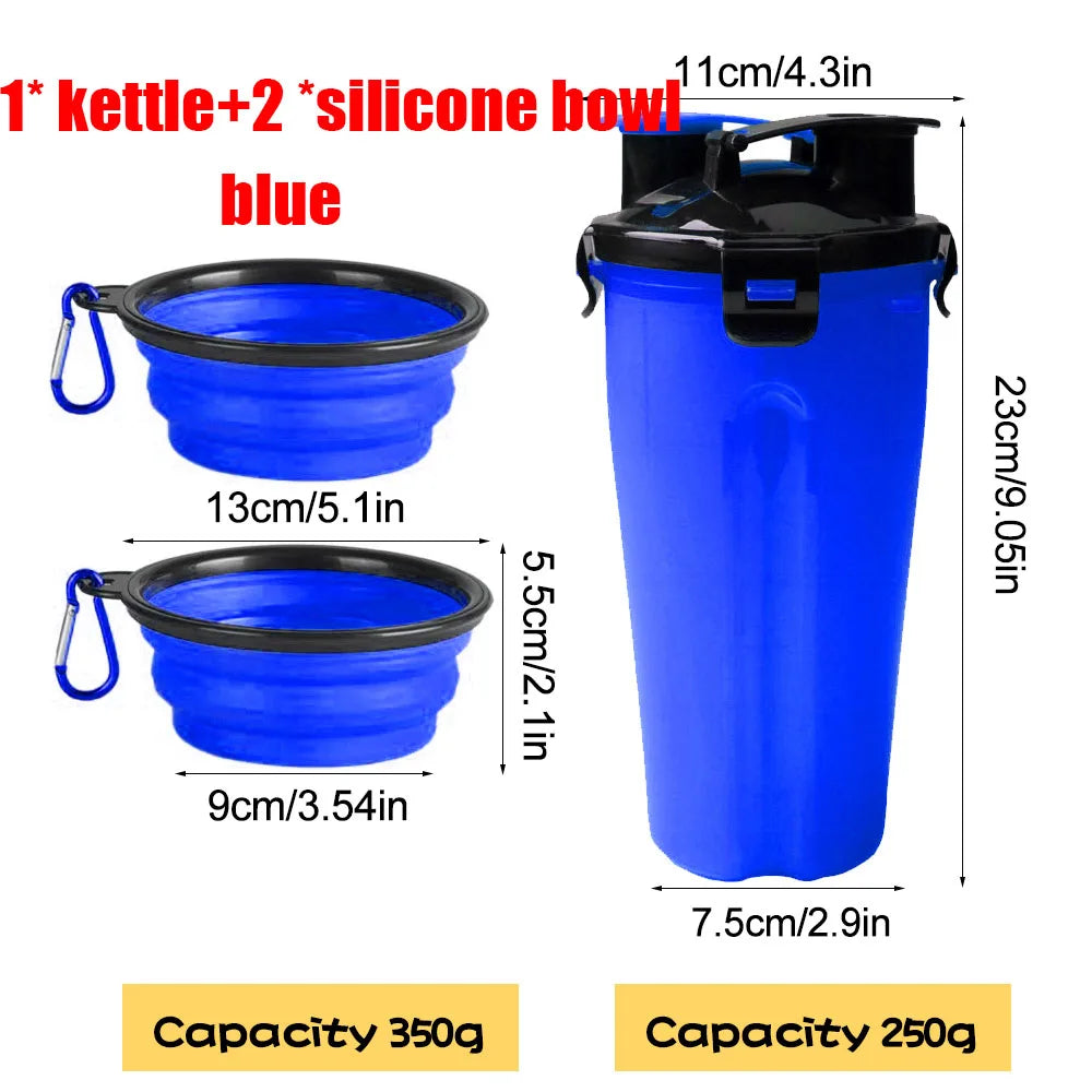 2 in 1 Portable Pet Water Food Container with Folding Silicone Dog Bowls Outdoor Travel Cat Dog Supplies Feeder Cup Water Bottle