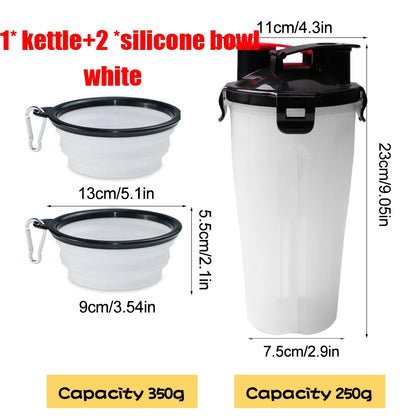 2 in 1 Portable Pet Water Food Container with Folding Silicone Dog Bowls Outdoor Travel Cat Dog Supplies Feeder Cup Water Bottle