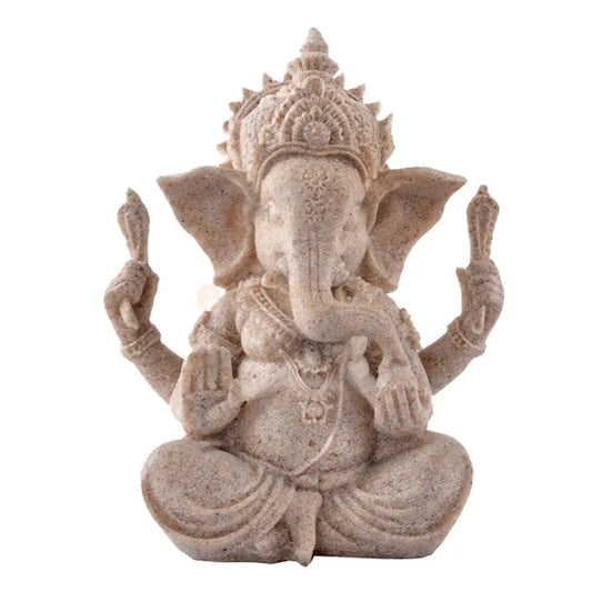 MagiDeal Hand Carved Sandstone Seated  Buddha Deity Elephant Hindu Statue Decor fantastic good condition for Collection