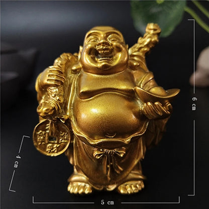Golden Laughing Buddha Statue Chinese Feng Shui Lucky Money Maitreya Buddha Sculpture Figurines Home Garden Decoration Statues