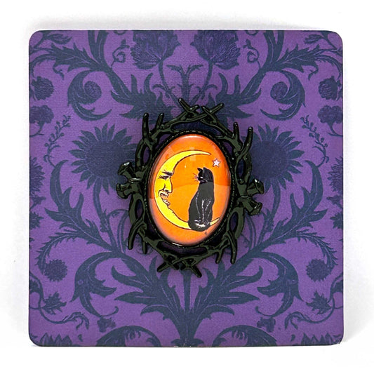 Brooches & Lapel Pins Vintage Halloween Cat on Moon Handmade Cameo Brooch AB3 16 $ Shop All Quirks! Stew's Incense