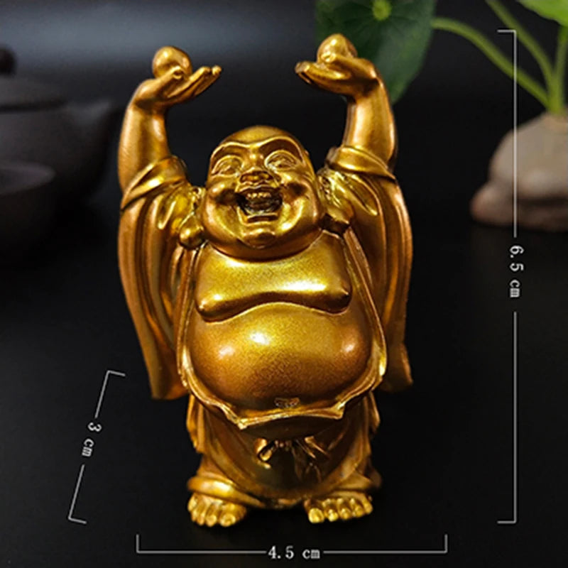 Golden Laughing Buddha Statue Chinese Feng Shui Lucky Money Maitreya Buddha Sculpture Figurines Home Garden Decoration Statues