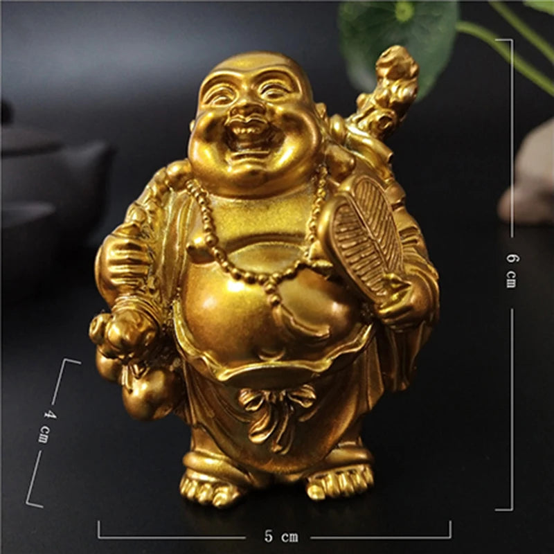Golden Laughing Buddha Statue Chinese Feng Shui Lucky Money Maitreya Buddha Sculpture Figurines Home Garden Decoration Statues