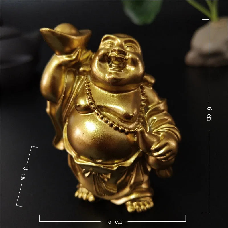 Golden Laughing Buddha Statue Chinese Feng Shui Lucky Money Maitreya Buddha Sculpture Figurines Home Garden Decoration Statues