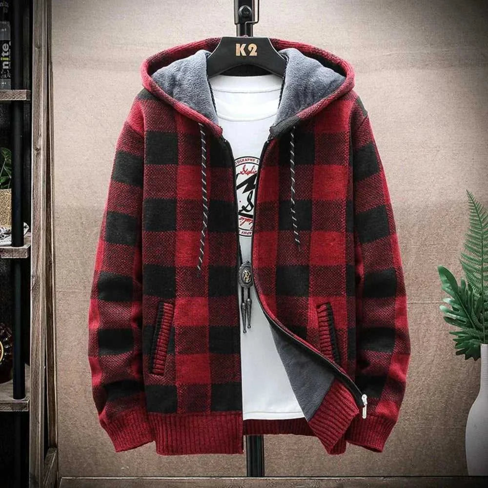 Men Jackets Mens Hooded Plaid Zipped Up Jacket ONFYMHJ051024I9-AGRN-M 59 $ Coats Onetify Stew's Incense