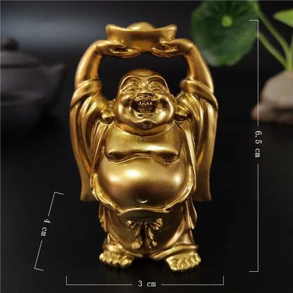 Golden Laughing Buddha Statue Chinese Feng Shui Lucky Money Maitreya Buddha Sculpture Figurines Home Garden Decoration Statues