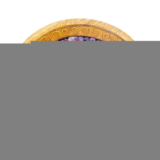 Incense Burner Laser Etched Wood Round Incense Holder - Healing Hands w/ Amethyst Inlay 90122 9 $ Shop All The Witches Sage LLC Stew's Incense