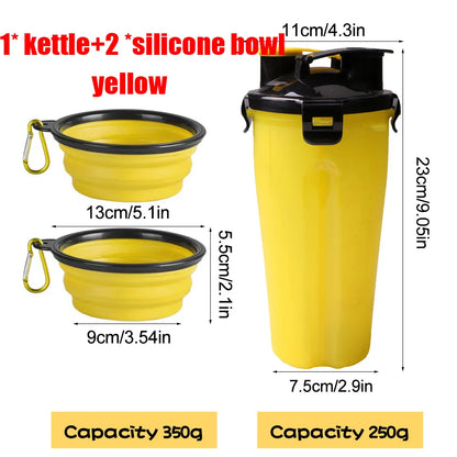 2 in 1 Portable Pet Water Food Container with Folding Silicone Dog Bowls Outdoor Travel Cat Dog Supplies Feeder Cup Water Bottle