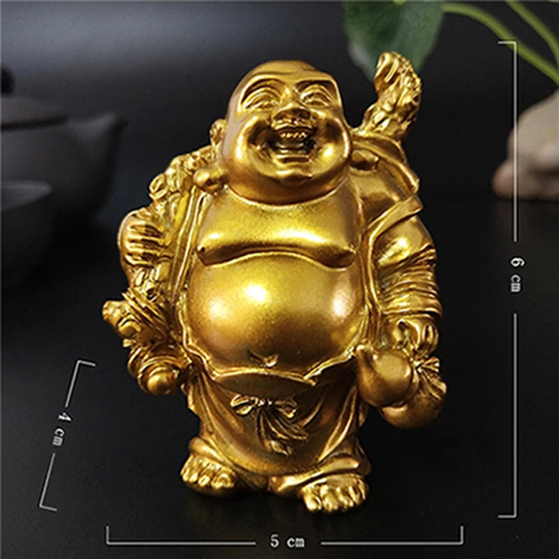 Golden Laughing Buddha Statue Chinese Feng Shui Lucky Money Maitreya Buddha Sculpture Figurines Home Garden Decoration Statues
