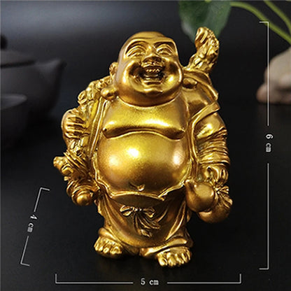 Golden Laughing Buddha Statue Chinese Feng Shui Lucky Money Maitreya Buddha Sculpture Figurines Home Garden Decoration Statues