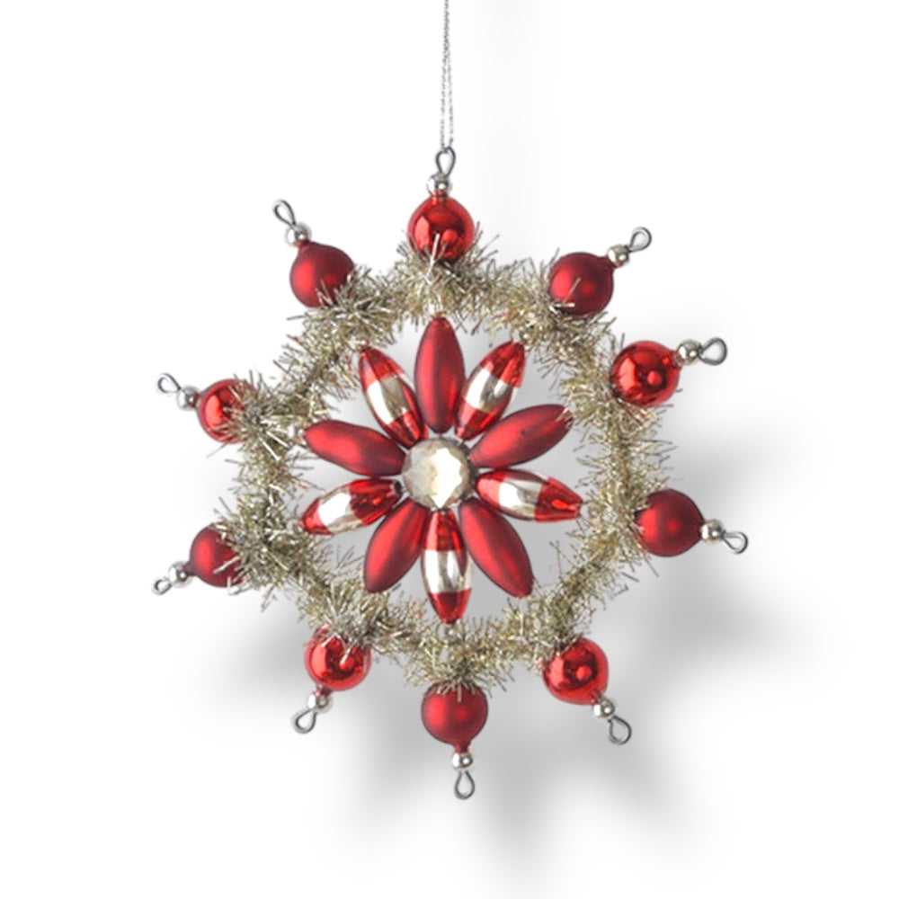 Holiday Ornaments Vintage Style Glass & Tinsel Snowflake Ornament RED MX184605 16 $ Christmas Quirks! Stew's Incense