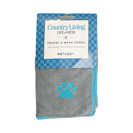 Towels Country Living Large Gray Microfiber Dog Bath Towel with Teal Embroidered Paw Print CL-1006 14 $ Pet Lovers Store American Pet Supplies Stew's Incense