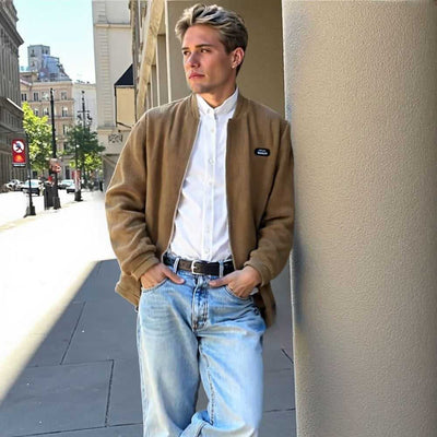 Men Jacket Promo 2025 Mens Round Collar Winter Zipped Up Elbow Patch Jacket CSY093850EBM1-KHK-S 86 $ Coats Onetify Stew's Incense