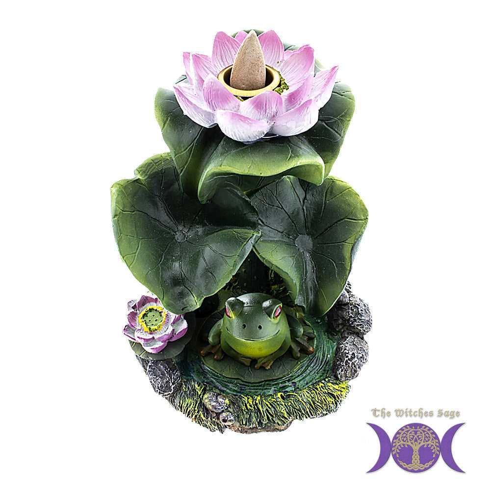 Incense Burner Lilies and Frog Backflow Burner BF2842 23 $ Shop All The Witches Sage LLC Stew's Incense